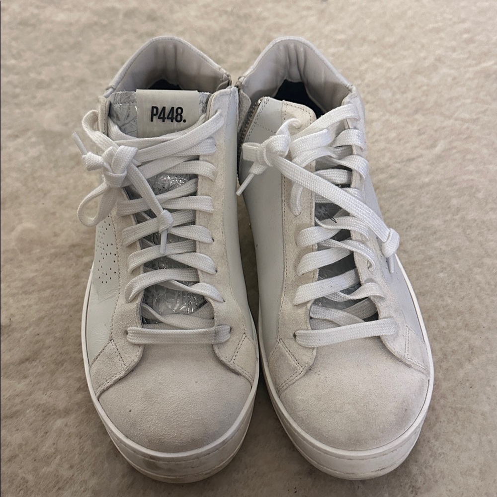 P448 Classic White high top Lace-Up Sneakers